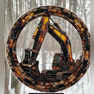 Suncatcher Acrylic Excavator Yellow Construction Machinery Man Cave Decor